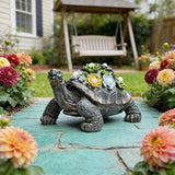Solar Powered Succulent Turtle Statue, Resin Garden Decor with LED Lights, Waterproof Outdoor Ornament for Patio, Yard, Lawn, Porch, Unique Housewarming Gifts