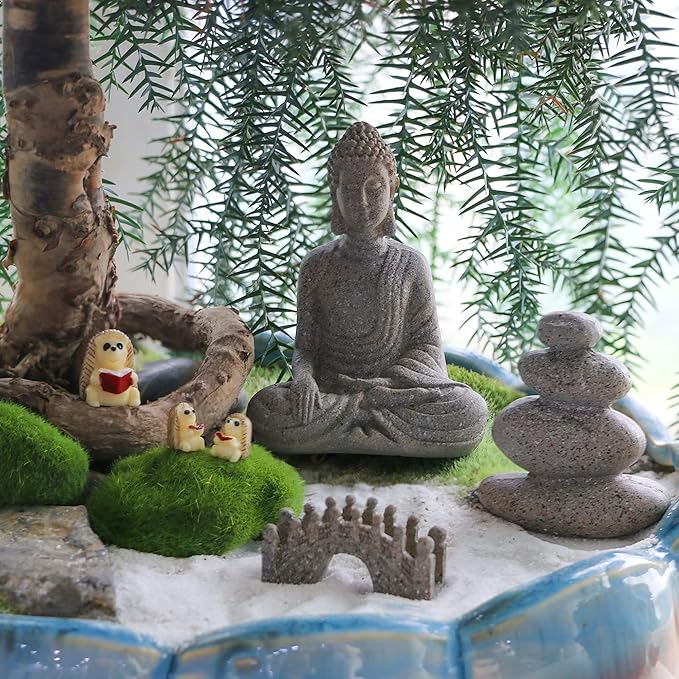 Meditation Zen Garden Accessories - Miniature Buddha Fairy Garden Kit Micro landscape Terrarium Kit DIY Japanese Mini Zen Garden Decor Chinese Potted Plant Culture Bonsai Decoration Bridge Pagoda