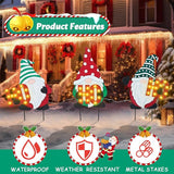 WONDER GARDEN 3 PCS Christmas Yard Signs Christmas Decorations Outdoor, Metal Xmas Yard Stakes Gnomes Lawn Decor, Xmas Garden Stakes with Led Lights for Patio Pathway Outside Decorations