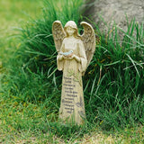 Topadorn Angel Statue Decoration for Garden & Home, Standing Angel with Bird Memorial Resin Figurine Sculpture Ornament, Waterproof Antique Stone, 10''H