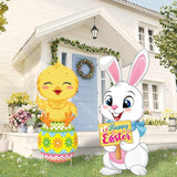 Capoda 2 Pack Easter Decorations Outdoor Yard Signs Bunnies 32.2 x 12.9 Inch Easter Eggs Yard Stake with H Stands for Holiday Party Spring Patio Lawn Garden Decor(Chick, Rabbit Style)