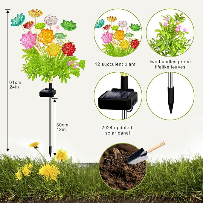 Kohlrabi Solar Garden Lights Outdoor, Upgraded 6 Pack Succulent Solar Lights, Gardening Gifts for Women, Succulent Plant Yard Decor Waterproof for Lawn Patio Pathway