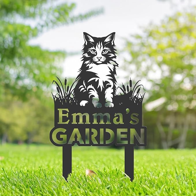 Personalized Cute Cat Kitten Metal Garden Sign,Custom Yard Sign With Stake,Outdoor Garden Décor,Pet Cat Lawn Garden Decorated Statue,Cat Sympathy Yard Metal Sign,Cat Lover Gifts Kailyard Plaque.