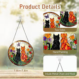 7.8 Inch Stained Glass Window Hanging Cats Flowers Butterfly Sun Catcher Indoor Window Door Wall Yard Home Decor Colorful Glass Panel Suncatcher Gifts for Women Men Mom Grandma