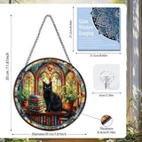 Rngmsi Stained Glass Window Hanging, 8 Inch Sun Catcher Cat and Book Theme Gift for Housewarming, Decorative Suncatchers Gifts for Wall Art Landscape Hanging Home Decor