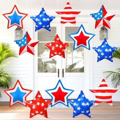 18 Pcs 4th of July Inflatable Outdoor Stars Decor 250th Anniversary Patriotic Memorial Day Outdoor Decorations Inflatable Star American Flag PVC Balloons Blow up for Hanging Home Garden Decor
