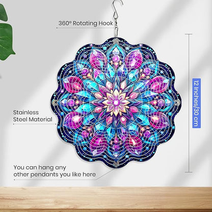 MXJSUA Kaleidoscope Wind Spinners for Indoor Outdoor Garden Decoration, 12 Inch Datura Stainless Steel Hanging Wind Spinners Ornaments Crafts for Gifts