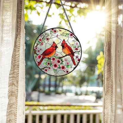 Stained Glass Window Hanging, Cardinal Sun Catchers Colorful Glass Panel Bird Suncatcher Indoor Window Wall Art Home Decor Gift for Birthday Christmas, for Women,Men,Wife, Lovers, and Mom 7.8 in