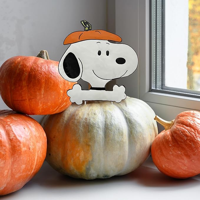 PRODUCTWORKS Peanuts Pumkin Press-in Icon Metal Stake Halloween Harvest Decor Porch Decorating Indoor Outdoor (Linus) (Snoopy Pumpkin Hat)