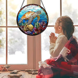 Stained Glass Window Hanging Blue Sea Ocean Coral Turtle 9.8" - Suncatcher Door Garden Sunroom Sun Catcher Home Decor Birthday Christmas for Mom Men Woman Nana