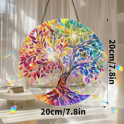 VAIIEYO Tree Acrylic Sun Catcher Window Hanging Decoration, 7.8 Inch Double-Sided Light Reflecting Plant Ornament for Window, Garden, Porch or Balcony Decor, Housewarming, Gift for Natural Lovers
