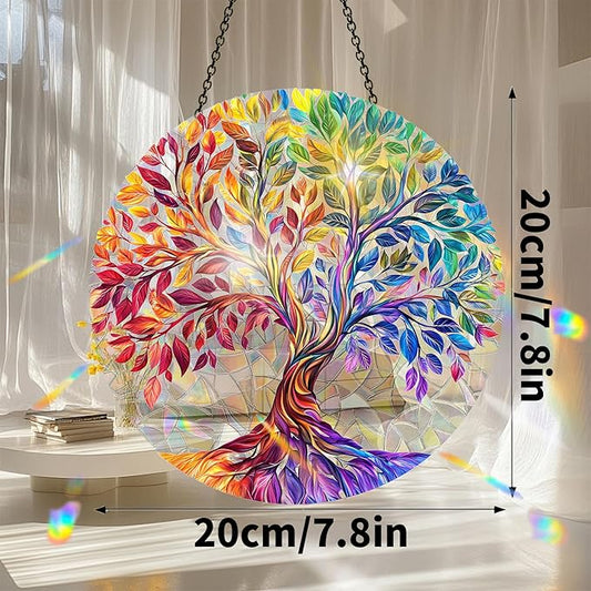 VAIIEYO Tree Acrylic Sun Catcher Window Hanging Decoration, 7.8 Inch Double-Sided Light Reflecting Plant Ornament for Window, Garden, Porch or Balcony Decor, Housewarming, Gift for Natural Lovers