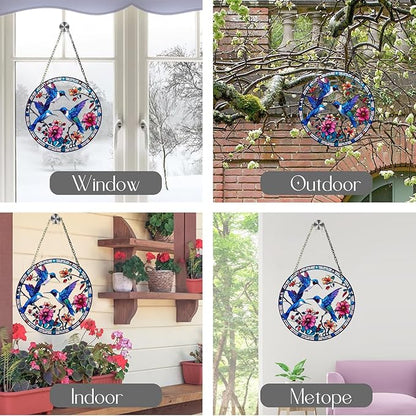 Hummingbird Suncatchers for Windows Hanging Garden Suncatcher Acrylic Window Hanging Panels Decor Gifts for Mom Friend Grandma Wife Housewarming Birthday Home 5.9 * 5.9inc/15 * 15cm (C)