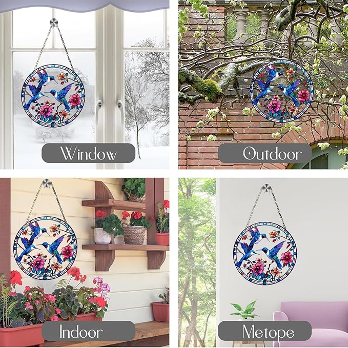 Hummingbird Suncatchers for Windows Hanging Garden Suncatcher Acrylic Window Hanging Panels Decor Gifts for Mom Friend Grandma Wife Housewarming Birthday Home 5.9 * 5.9inc/15 * 15cm (C)