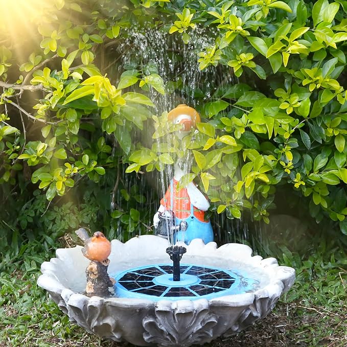 AISITIN 3.5W Solar Bird Bath Fountain with Built-in 1800mAh Battery, Solar Water Pump with 8 Nozzles, Solar Powered Fountain for Garden, Birdbath, Pond, and Outdoor Decor