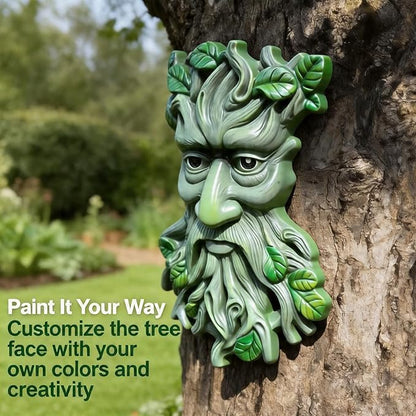 Tree Faces Decor Outdoor, Whimsical Old Man Resin Statue with Foliage Features, Large Outdoor Tree Hugger for Yard Art, Root Detail, Trees Decorations Outdoor Wallmounted Statue