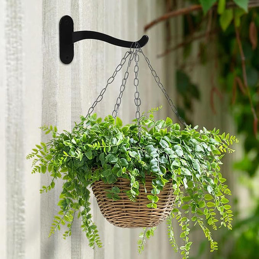 2Pcs 7-Inch Outdoor Plant Hangers- Metal Wall Lantern Hooks for Hanging Indoor Planter Basket Wind Chime Hummingbird Feeder, Black