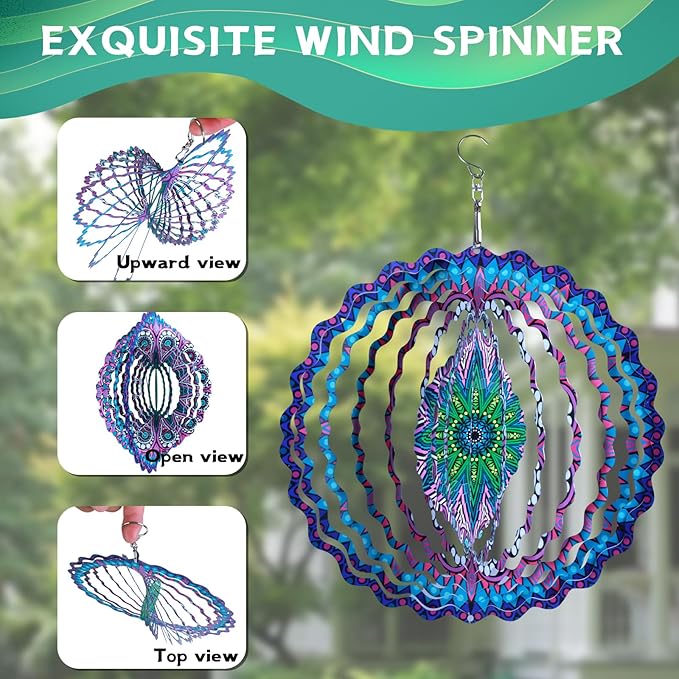 Stainless Steel Wind Spinner-2Pcs 10 in Indoor Outdoor Garden Decoration, Unique Gift for Women, Men, Holidays (A)