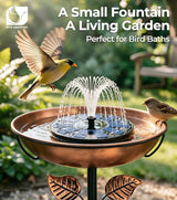 Solar Bird Bath Fountain Pump 6.3" Larger Size, 7V 1.4W Floating Solar Fountain, 5 Spray Patterns Water Pump for Bird Bath, Pond, Garden & Outdoor Water Features
