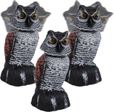 Hausse 3 Pack Bird Scarecrow Mini Fake Owl Decoy Sculpture, 8.26 inch Wagging Head Plastic Small Owl Bird Deterrents, Nature Enemy Horned Pest Repellent for Outdoor Garden Yard