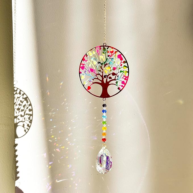 Tree of Life Crystal Suncatcher, Hanging Garden Suncatchers, Tree of Life Crystal Decoration for Window & Garden, Decorative Hanging Ornament