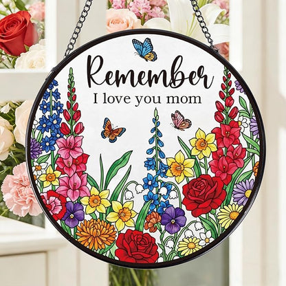Rngmsi Sun Catcher Gift for Mom, Mothers Day Suncatcher Stained Glass Window Hanging, Remember I Love You Stained Glass Birthday Presents for Mama from Daughter Son
