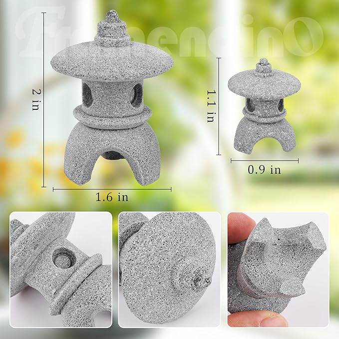 Framendino, 4 Pack Miniature Lantern Pagoda Statues Mini Zen Style Stone Lamp Decor for Bonsai Garden Decoration