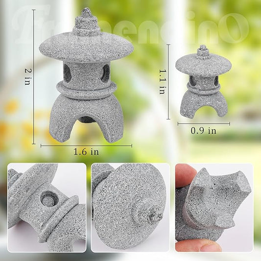 Framendino, 4 Pack Miniature Lantern Pagoda Statues Mini Zen Style Stone Lamp Decor for Bonsai Garden Decoration