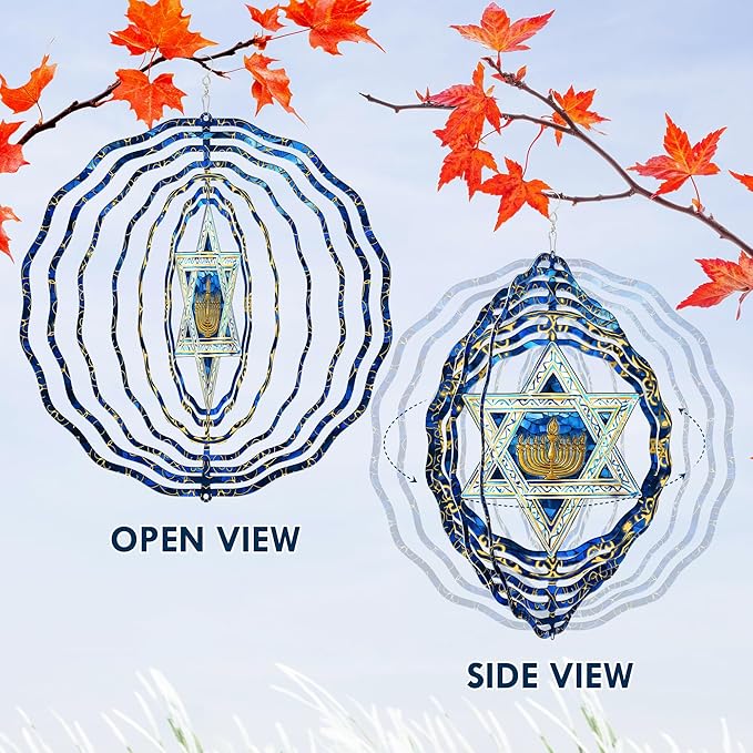 FLAGWIX Hanukkah Gifts for Women Men - Star of David 3D Stainless Steel Wind Spinners Outdoor 12in - Hanukkah Decorations, Chanukah Hanging Wind Spinners Garden Decor, Spiritual Religious Jewish Gifts