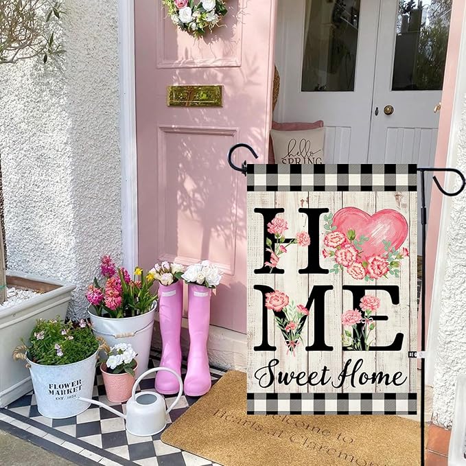 ORTIGIA Happy Mothers Day Garden Flag 12.5 x 18 Inch Double Sided Home Sweet Home Carnation Floral Flower Wedding Anniversary Yard Flag Summer Holiday Outdoor Outside Decoration