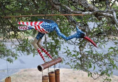 Cohasset Gifts | # 249GA Glen Stars & Stripes Bobbing Head Bird Bamboo Wind Chime