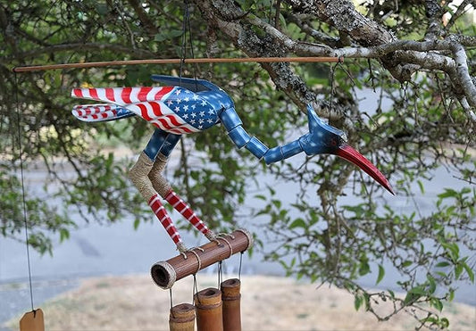 Cohasset Gifts | # 249GA Glen Stars & Stripes Bobbing Head Bird Bamboo Wind Chime