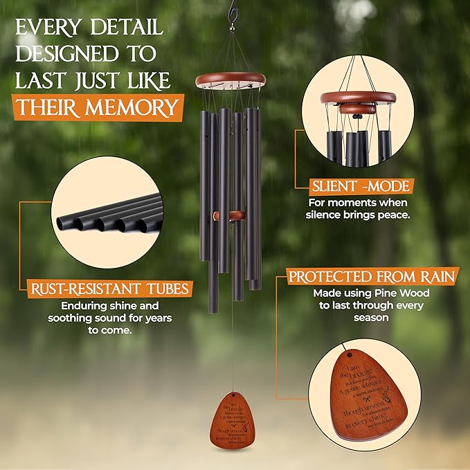 32 Inch Memorial Wind Chimes Outdoor, Wind Chimes for Loss of Loved One, Memorial Gifts for Loss of Mom, Sympathy Gifts for Mother, Father, Brother, Sister