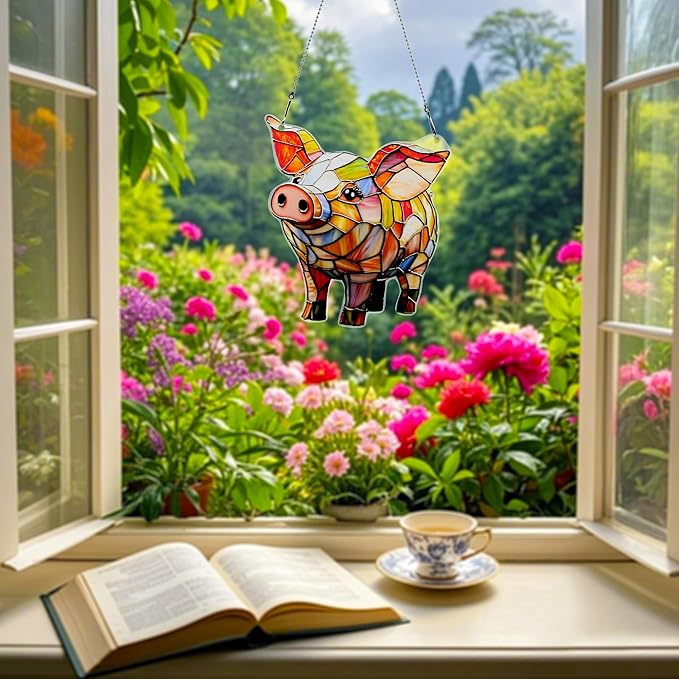 Cute Pig Ornaments Colorful Window Hanging Decorations Home Wall Decor for Indoor Outdoor