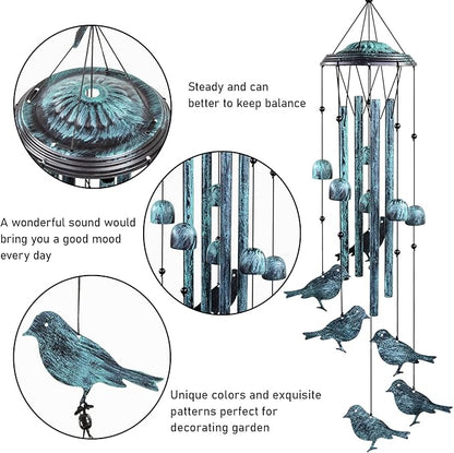 Monsiter QE Bird Wind Chimes for Outside, Outdoors Wind Chimes with 4 Large Aluminum Tubes & S Hook - Outdoor Clearance Hanging Decor for Garden, Patio, Backyard or Porch