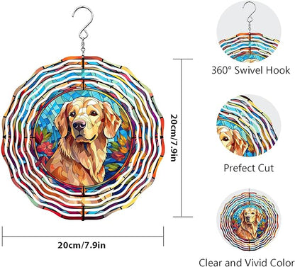 Golden Retriever Wind Spinner Pet Dog Memorial Gifts, Vibrant 3D Kinetic Aluminum Metal Hanging Outdoor Garden Decor, Loss of Dogs Sympathy Gifts, 8" Wind Sculptures for Patio, Porch Yard Art (GR3)