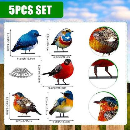 5pcs Vivid Metal Birds Fence Decor Painted Outdoor Garden Bird 2D Sculptures Art Outdoor Sculptures Metal Statues for Yard Fences Outside Lawn Patio Balcony Patio Bird Lovers