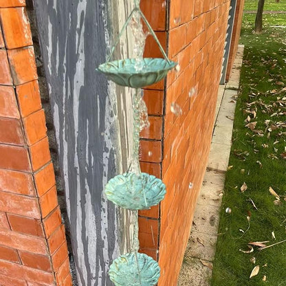 Jemeni 12-Cup Water Lily Rain Chain for Gutters 8.5ft, Green Patina Iron Easy-Install Gutter Chain Alternative, Outdoor Garden & Patio Decor
