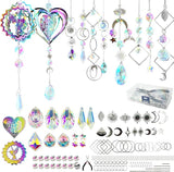 SNAIL GARDEN 202PCS Crystal Suncatcher Kit with 3D Wind Spinners,DIY Suncatcher Kits for Adults,Rainbow Window Prism Hanging Crystals,Colorful Ornament Pendant Window Charms for Garden,Car,Bedroom