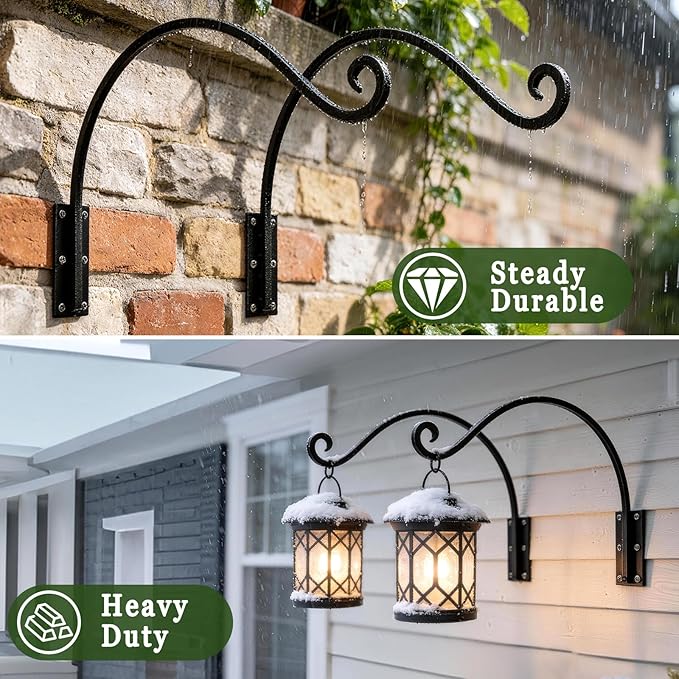 Heavy Duty 22 Inch Plant Hangers Bracket Outdoor, 80lbs Weight Capacity-2 Pack Metal Wall Hooks for Hanging Plants, Bird Feeder, Wind Chime, Wall Decor, Plant Hanger Hooks for Hanging Flower Baskets