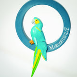 Woodstock Windchimes Margaritaville Parrot Windchime – (40") Outdoor Wind Chime for Porch Patio Garden Decor with Seaglass Blue Tubes and Painted Feather