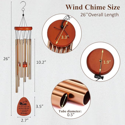 YU FENG 26” Wind Chimes for Mom, Gifts from Daughter or Son, Unique Mother’s Day, Birthday, Wooden Outdoor Wind Chime with Heartfelt Message
