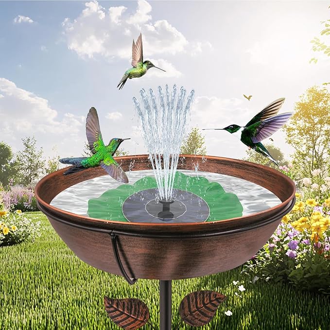 Solar Bird Bath Fountains Pump with Lotus Leaf Design, 11" D Free Standing Floating 7V/1.4W Solar Powered Water Fountain Pump for Bird Bath, Garden, Pond, Pool, Fish Tank & Outdoor Decor