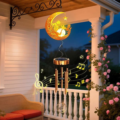 Solar Moon Fairy Wind Chimes, Moon Gifts Mothers Day for Mom Women Men Sympathy Birthday, Hanging Outdoor Decor Cracked Glass Ball Memorial Large Wind Chimes for Garden Patio Porch