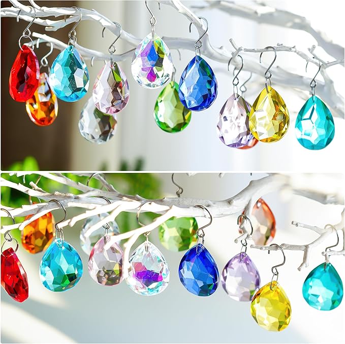 H&D HYALINE & DORA 38mm Crystal Suncatcher Prisms Multicolor Bauhinia Chandelier Crystals Replacement Chandeliers Glass Beads for Window Hanging Decor(12 Pack)
