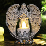 Angel Garden Statues Outdoor Cemetery Decorations for Grave Take The Cross Praying Wings Angel Figurine Cemetery Lights Patio Lawn Yard Porch Decorations 10.24 Inch