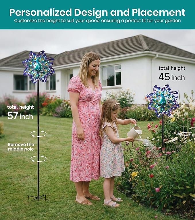 Peacock Wind Spinners Outdoor for Garden, Colorful Metal Kinetic Yard Art with Radial Motion, Decorative Outdoor Wind Sculpture for Lawn, Patio & Walkway