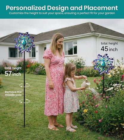Peacock Wind Spinners Outdoor for Garden, Colorful Metal Kinetic Yard Art with Radial Motion, Decorative Outdoor Wind Sculpture for Lawn, Patio & Walkway