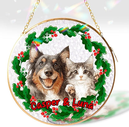 Custom Pet Portrait Stained Glass Window Hanging, Picture Decoration Suncatcher for Dog, Cat, Horse, Bird Keepsake Bereavement Gift from Photo, Rainbow Bridge Dog Memorial Gifts for Pet Lovers