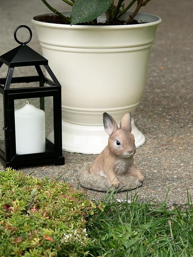Zingz & Thingz Outdoor Garden Cottage Core Collection Miniature Sculpture, 5.5x5.5x6.25, Curious Bunny